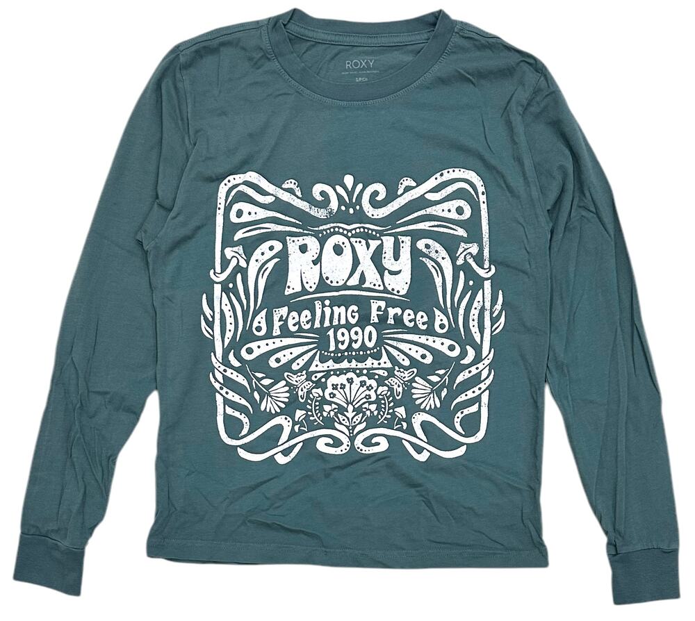 Roxy Women's T-Shirt Feeling Free Long Sleeve Crewneck Tee in Dark Teal